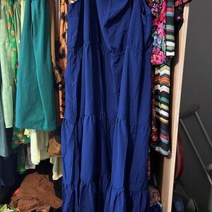 Seersucker tiered Sleeveless Dress